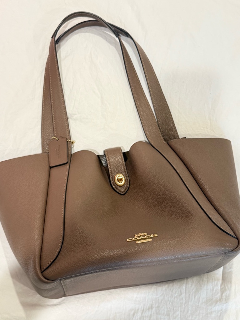 Coach Taupe Brown Pebbled Leather Tote with Gold Hardware